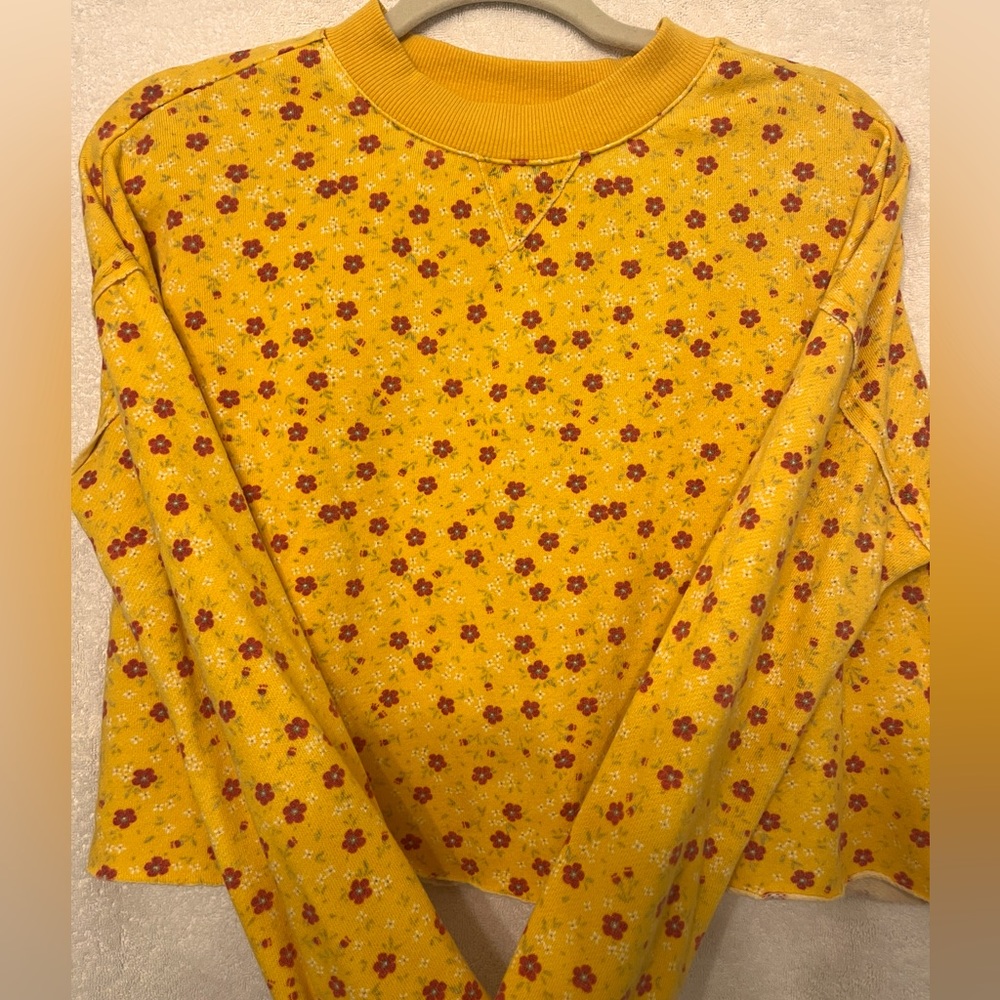 Mustard Yellow Floral Cropped Sweater